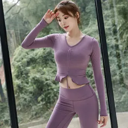 Yoga Outfits Frauen Set Gym Hosen Fitness Langarm Crop Top Workout Laufanzug Sportswear