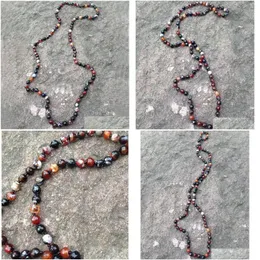 Beaded Necklaces St0265 Boho Jewelry Fashion Long Necklace 8Mm Fire Agate Knotted 40 Length Women Faceted Beads Neckalces Dr Dhgarden Dhys3