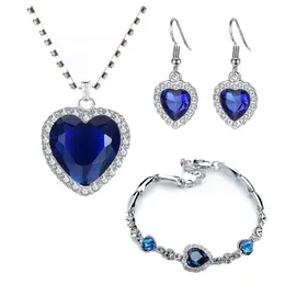 Zestawy biżuterii ślubnej Titanic Heart of Ocean Naszyjniki dla kobiet brzoskwiniowy niebieski kryształ cyrkon zaręczyny 230909