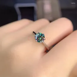 Cluster Rings Green Moissanite 1ct Real Ring Engagement 925 Silver For Women Girlfriend Birthday Present