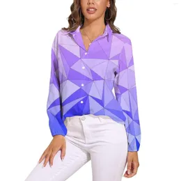 Women's Blouses Triangle Two Tone Blouse Blue And Purple Trendy Custom Female Long-Sleeve Streetwear Shirts Spring Oversize Top