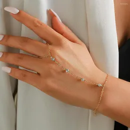 Länk armband kreativa boho kristall liten fingerkedja för kvinnor bröllop brud enkel anslutande hand sele armband y2k smycken