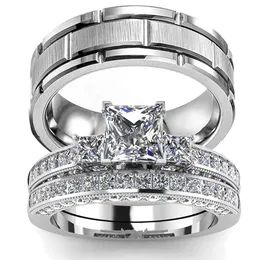 Bröllopsringar par ringar kvinnor utsökta strass zirkonia ringar set enkla rostfritt stål män ring mode smycken för älskare gåvor 230909