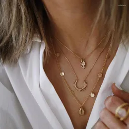 Anhänger Halsketten Mode Gold Shell Blatt Kette Halskette Für Frauen Weibliche Mehrschichtige Anhänger Schmuck Böhmischen Damen Valentinstag Geschenke