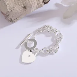 Love Heart Luxury Designer Charm Armband S925 Silver Plated Link Chain Middle Diamond Elegant Bangle Armelets Halsband Koker med taggventiner Dag gåva