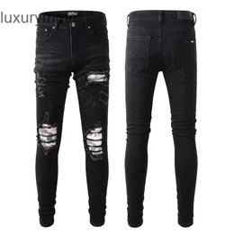 Denim Amiryes Jeans Designer Pants Man Mens Jean 849 new high street fashion brand black hole personalized patch jeans elastic slim 81ZZ