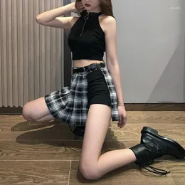 Skirts Summer Pleated Skirt Short Women's High Waist A-line Thin Hips Versatile Plaid Irregular Ins Trendy