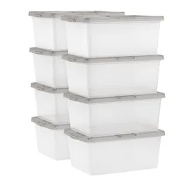 , 17 Quart Snap Top Clear Plastic Storage Box, grå, uppsättning av 8