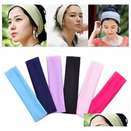 Hårtillbehör 20x5cm Ny mode Solid Sport Yoga Dance Biker Wide Headband Hood Stretch Ribbon Hairband Elastic Girl/Women Head WR DHXCR