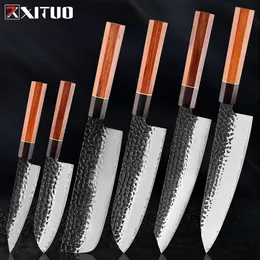 Kökskniv japansk kockkniv 3-lager Composite High Carbon Steel Blade African Rosewood Octagonal Handle for Meat, Frukit
