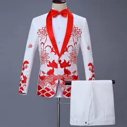 Herrdräkter Blazers 2 stycken Set 2021 Chinese Dress Stage Host Singer Costumes Ceremoniell broderad kostym Prom Party Weddi2921