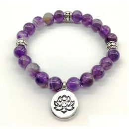 Beaded SN1195 Namaste Lotus Yoga Jewelry Mala Armband Relief Meditation A-Methyst Unik födelsedagspresent Drop Delivery Bracele Dhgarden Dhmho