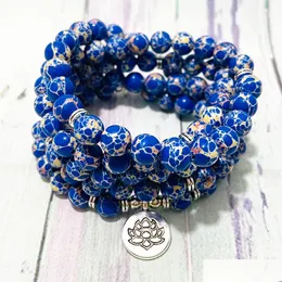 Beaded SN1536 Blue Regalite Jasper 108 Mala Yoga Bracelet New Design Lotus Charm Womens Handamde Meditation Dhgarden Dhdmg