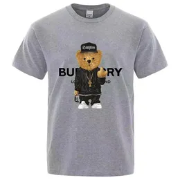 Модная мужская футболка, рубашка-поло, модная новинка, внешняя торговля, свободный спортивный принт с круглым вырезом и принтом медведя