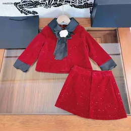 Designer Baby Autumn Set Girls Dress Suits Size 110-160 cm 2st High End Velvet Lapel Jacket och A-line kjol Sep05