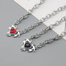 Pendant Necklaces Red Crystal Love Necklace Punk Thick Chain Clavicle For Women Girls Trend Party Jewelry Gifts