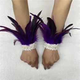 Bangle Rooster Feather Cuffs Women Detachable Pearl Wrist Arm Brecelet Gothic Rave Party Props Stage Cosplay Manchette En Plumes