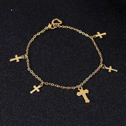 Anklets Stainless steel gold cross amulet cross charm anklet religious heart barefoot sandals foot jewelry for women gift casual match L230911
