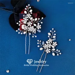 Fermagli per capelli Bastoni per le donne Accessori da sposa Abito da sposa Gioielli di fidanzamento Forma di fiore Forchette di cristallo 2 pezzi Hairwear Hx627