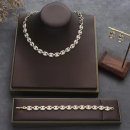 Комплект ожерелья и серег, роскошная минималистичная цепочка с геометрическим узором, свинья, восемь колец, серьги в носу, браслеты, наборы для женщин, подарок девушке, Mujer Moda S312