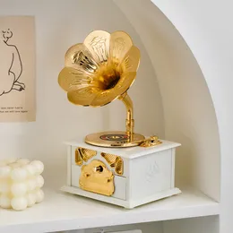 Dekoracyjne obiekty figurki pomysły sztuka antyczna drewniana metalowa fonogografia pudełko muzyczne do domu Dekor Dectop Creative Hand Crank Music Box