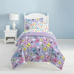 Sweet Butterfly Komplettes 7-teiliges Bettdeckenset, Polyester, Mikrofaser, Lila, Rosa, Himmelblau, Multi für Erwachsene