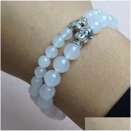 Beaded Sn0439 Top Newest White Jade Bracelet Men Elephant Charms Stretch Buddha Set Mala Jewelry Drop Delivery Bracelets Dhgarden Dhn5C