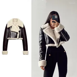 Women's Leather Trendy 2023 Autumn Winter Faux Jacket With White Fur Short Street Style Motorcycle Coat For Women