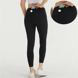 Ll kvinnor yoga nionde byxor push fitness leggings mjuk hög midja ryggficka höftlyft elastiska avslappnade jogging byxor 7 färger l6215267i