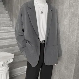 Ternos masculinos blazers primavera único botão bolsos soltos all-match na moda casual estilo coreano retro masculino ulzzang chique topos harajuku