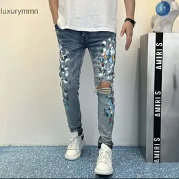 Denim Amiryes Jeans Designer Pants Man Mens Jean jeans men's summer new fashion brand straight pants pierced 8PDS