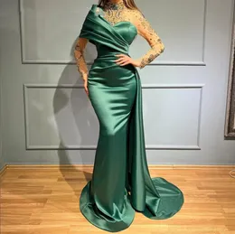 Evening Green High Neck Gowns for Black Girls Beaded Crystal Birthday Party Dress Pleats Mermaid Formal Prom Dresses es