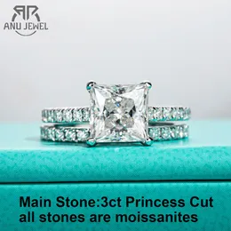 Pierścienie ślubne anujewel 3ct Princess Cut D kolorowy pierścionek zaręczynowy Zestawy ślubne 925 Srebrny zespół