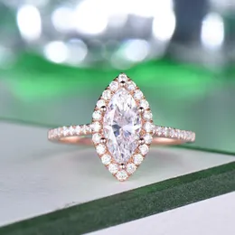 Klaster Pierścienie 1.0 Whited Moissanite Women 14K Gold Marquise Propozycja zaręczynowa obrączki Weddne Akcesoria biżuterii