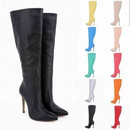 Fashion Boots Leather Shoes Autumn and Winter New Slim Long Tube Lår High Heel Heeled Women 220914