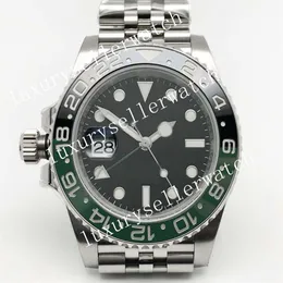 Movimento GMT automatico da 40 mm Left Super Clean Factory da uomo con ponti decorati ETA 3186 Lunetta in ceramica verde nero Stainles2653