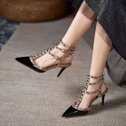 Valentine Black High Pointed Best-quality Designer Rivet High Shoes Heel Shoes Womens Sandals Heels Beautiful Naked Color Shoes Light Straps Heel P10kl