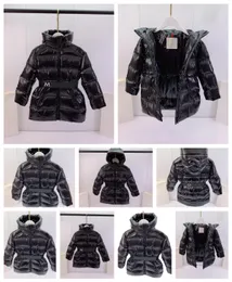 Moda Down Down Coat çocuk kapşonlu bebek kıyafetleri çocuklar aşağı ceket tasarımcısı kalın sıcak dış giysiler kız tasarımcıları uzun kemer mektuplar fermuarlı ceketler giyim 110-160