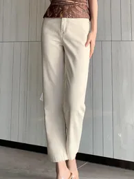 Kadınlar Kot Dokuz Puan Beyaz Düz Bacak Katı Streç Kadınlar için Katı Yatık Y2K Pantalonlar - Forgunrose'lar