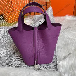 10a Totes Çantalar Drawstring Moda Çantaları Tasarımcı Çanta Tote Lüks Çanta Çanta Pikotin 18cm Tüm El Yapımı Balmumu TC Deri Tasarımcı Çanta Çanta Çanta Mor Togo HH