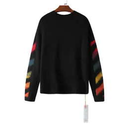 Off Men's Hoodie Fashion T-shirt Designer Kläder Autumn and Winter 2023 Ny Off Black Seahorse Wool Sweater Color Stripe Pil