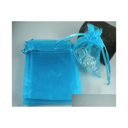 Smycken påsar väskor 100 st Sky Blue Organza Gift Säljs per pkg 7 x 8,5 cm /9x12 cm /13x18cm 4 tum med Dstring Party Christmas Favor Dhozh