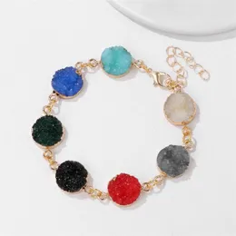 Strand Colorful Round Gems Chain Bracelet For Women Reiki Druzy Crystal Charm Jewelry Female Party Wrist