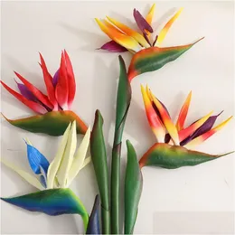 Decorative Flowers Wreaths 3 Pcs 80Cm Artificial Plants High Simation Pu Feel Small Bird Of Paradise For Home Decoration Display C Otdwh