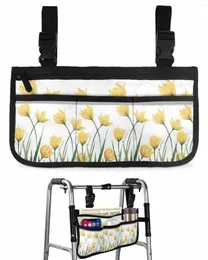 Storage Bags Yellow Tulip Flower White Wheelchair Bag With Pockets Armrest Side Electric Scooter Walking Frame Pouch