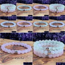 Kościa MG1300 NOWOŚĆ Przyjazdu Libra Zodiak Stack Bransoletka Zestaw Women Rainbow Moonstone Yoga Mala Rose Qaurtz Prehnite Drop Deliv Dhgarden Dhgx8