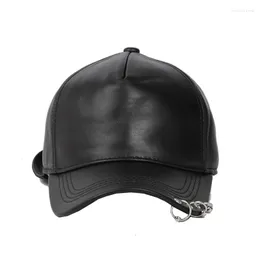 Ball Caps Korean Fashion Five Panel Hip Baseball for Men Teen Steel Pierścień Metalowa tarcza Snapback Hats Male Punk Locomotive Chapeau