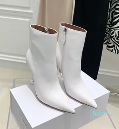 Muaddi Giorgia Clear High-Heeled Ankle Boots Cubic Heel Pekade tår Sidan Pull-Pull-On-läder yttersula TOOPIES för kvinnor Luxury Designer Shoe