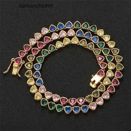 Girocolli Arcobaleno Cuore CZ Pietra Catena da tennis Collana girocollo ghiacciata per uomo Donna Gioielli Regali 230329