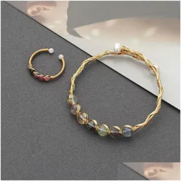 Küpe Kolye Takı Mücevher Metal Tel Sarma Altın Kaplama Bangle Kristal Taş Boncuk Kuff Turmalin Halkası Florit Bilezik Bırakma Delif Dh9ad